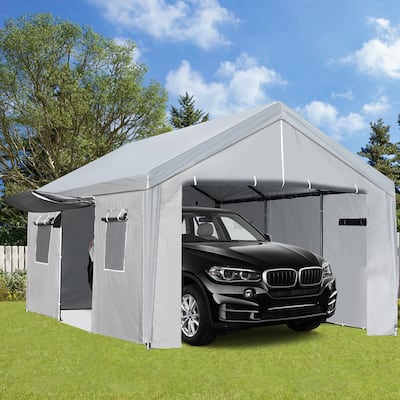 Galvanized Steel Carport Canopy with Roll-up Widows Removable Sidewalls and Doors