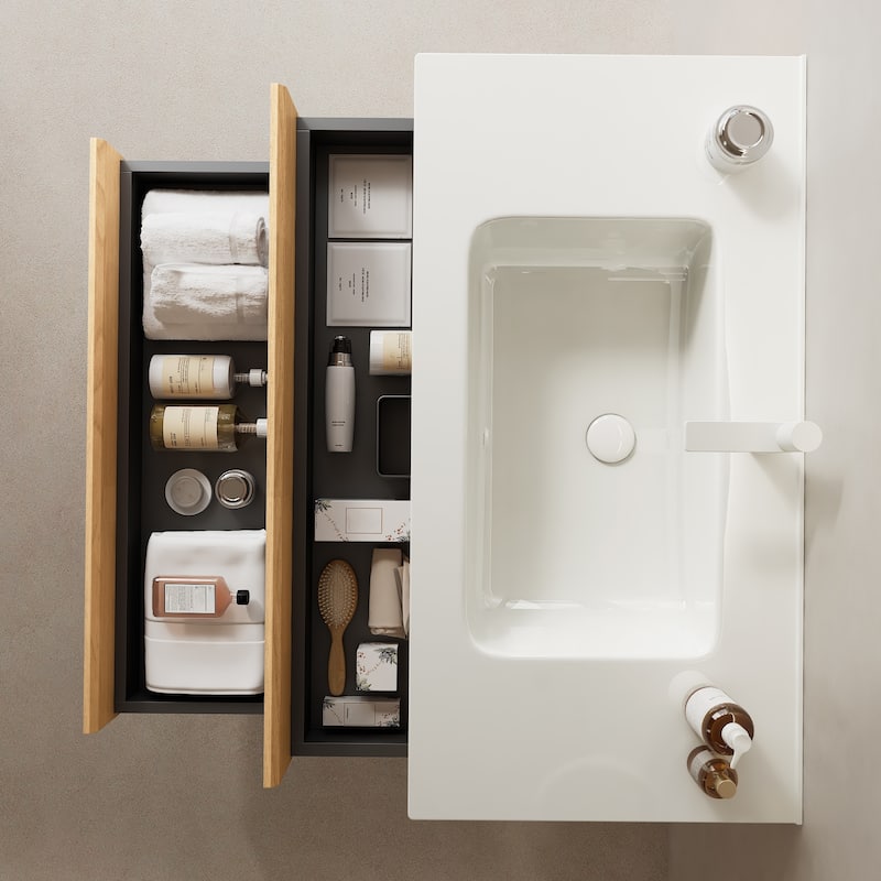 GDFStudio - Bron Modern Floating Bathroom Vanity with Integrated Rectangular Ceramic Basin and 2 Soft-Close Drawers, NO Faucet
