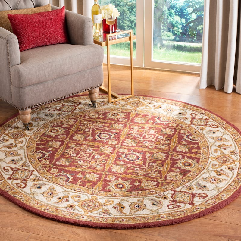 SAFAVIEH Handmade Chelsea Sassa French Country Wool Rug - 5'6" Round - Ivory/Red