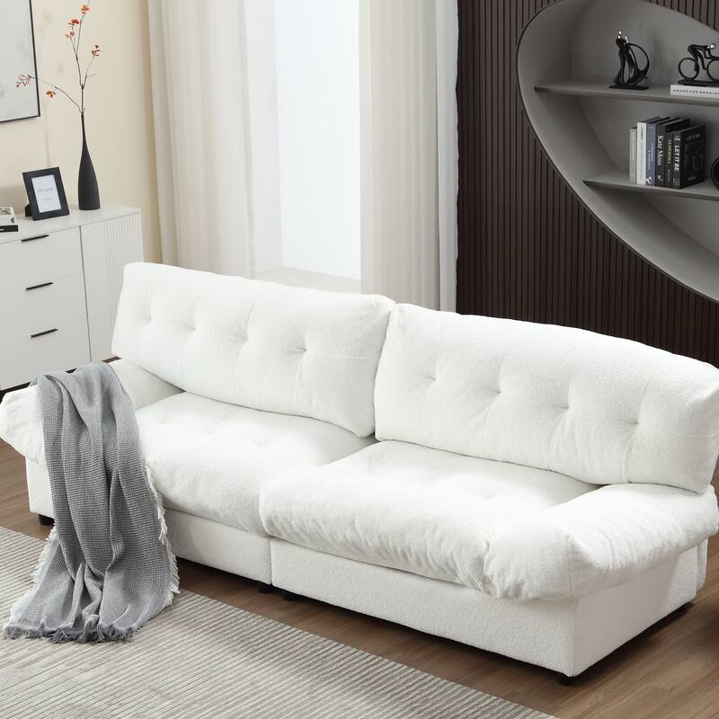 96.46'' Fabric 2 Seater Sofa Couch with Comfy Padded Design and Cloud Style, Plastic Feet, for Living Room and Apartment