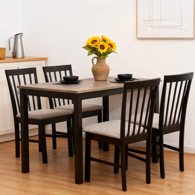 Compact 5 Piece Dining Set for Small Spaces(42" Table and Upholstered Chairs)