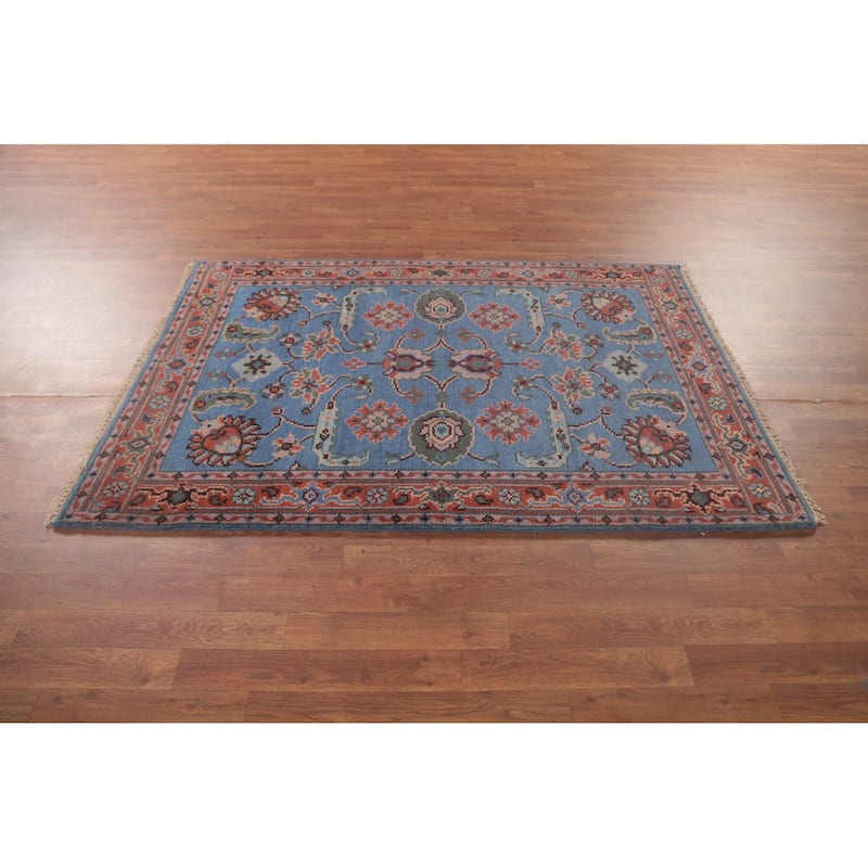 Blue Oushak Accent Rug Hand-Knotted Transitional Wool Carpet - 3'11"x 5'9"
