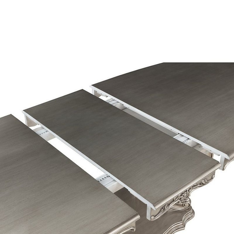 Aria 85-102 Inch Dining Table, Extendable Wood Top Classic Antique Platinum