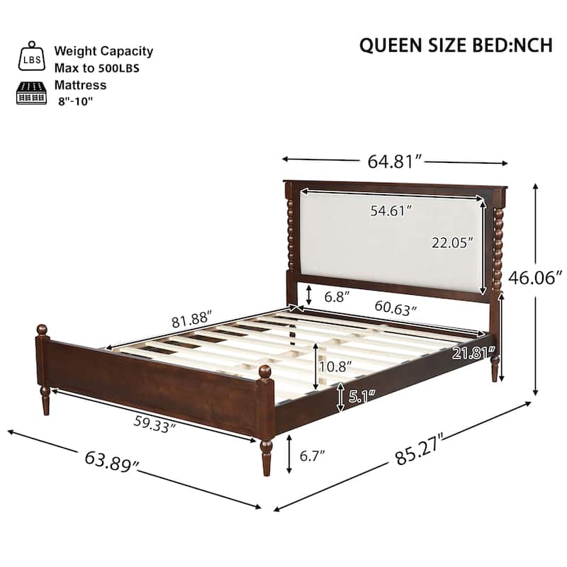 Christopher Knight Home - Traditional Wooden Platform Bed with Upholstered Headboard and Spindle Accent Design