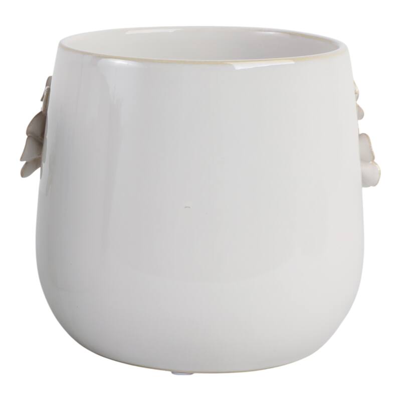 Ceramic Planter with Raised Floral Detailing and Glossy Texture