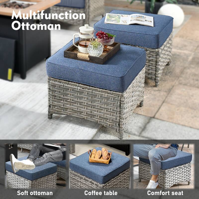 XIZZI Patio Wicker Ottoman with Cushion Outdoor Footrest