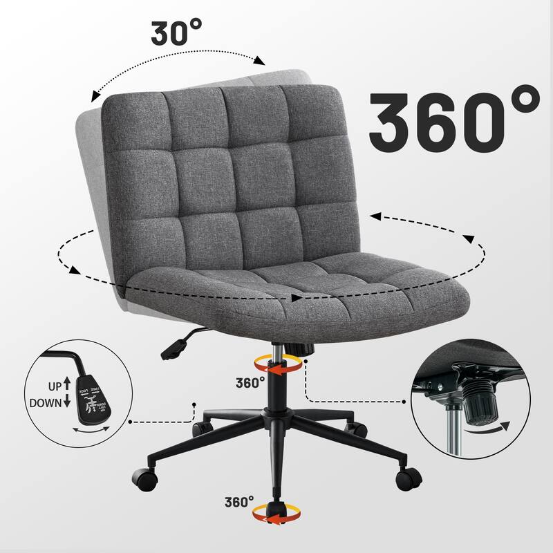 Criss Cross Office Chair with Wheels, Adjustable Height Computer Chair, Swivel Vanity Chair with Lumbar Support