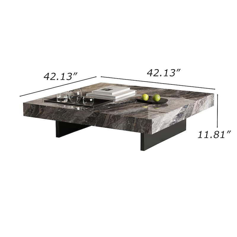 43" Mid Century Modern Square Coffee Table, Carbon Steel Legs
