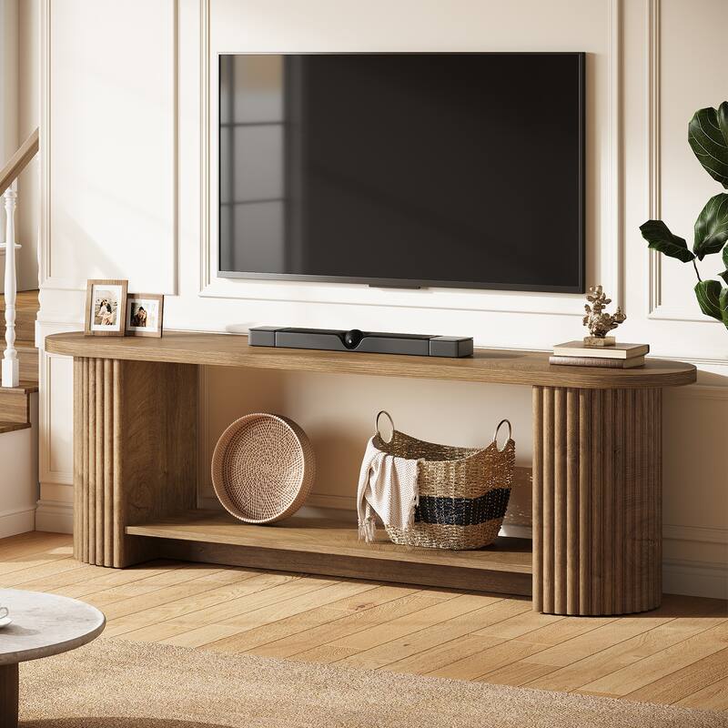 63" Fluted TV Stand, Farmhouse Entertainment Center Media Console Stand