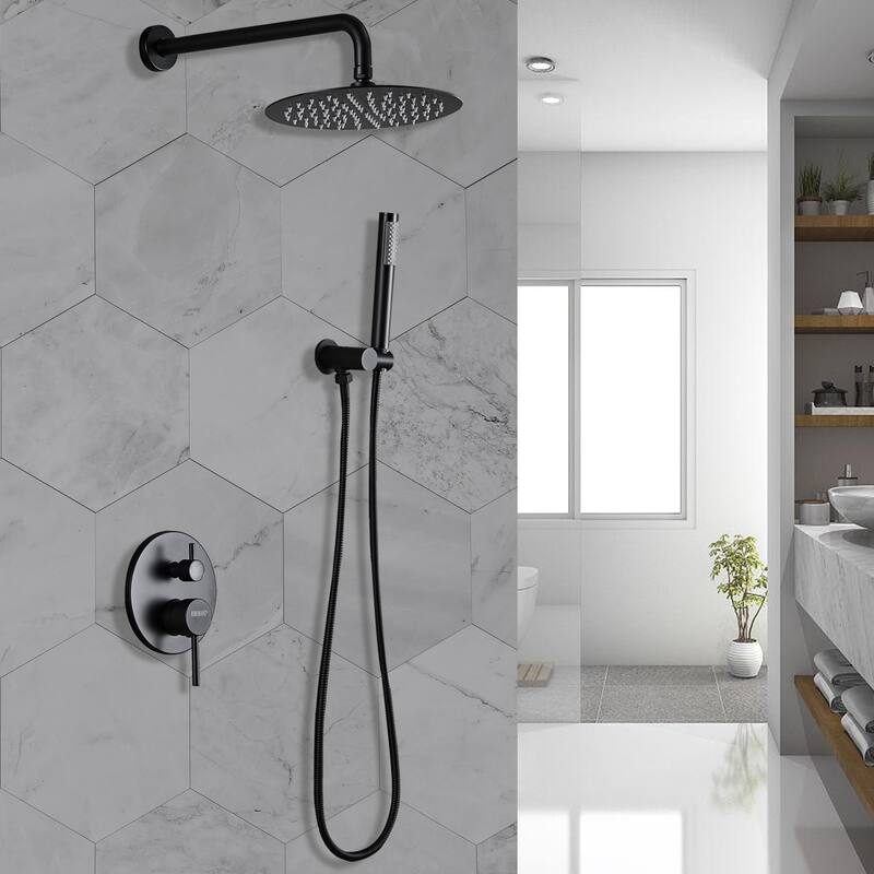 Wall Mounted 2-Handle Black/Gold Shower Head with High-pressure Handheld and Hose