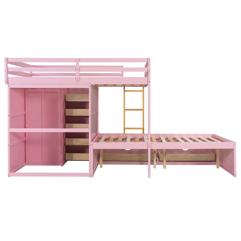 Full Size Bunk Bed with Built-in Drawers, Wardrobe & Ladder by Harper&Bright Designs