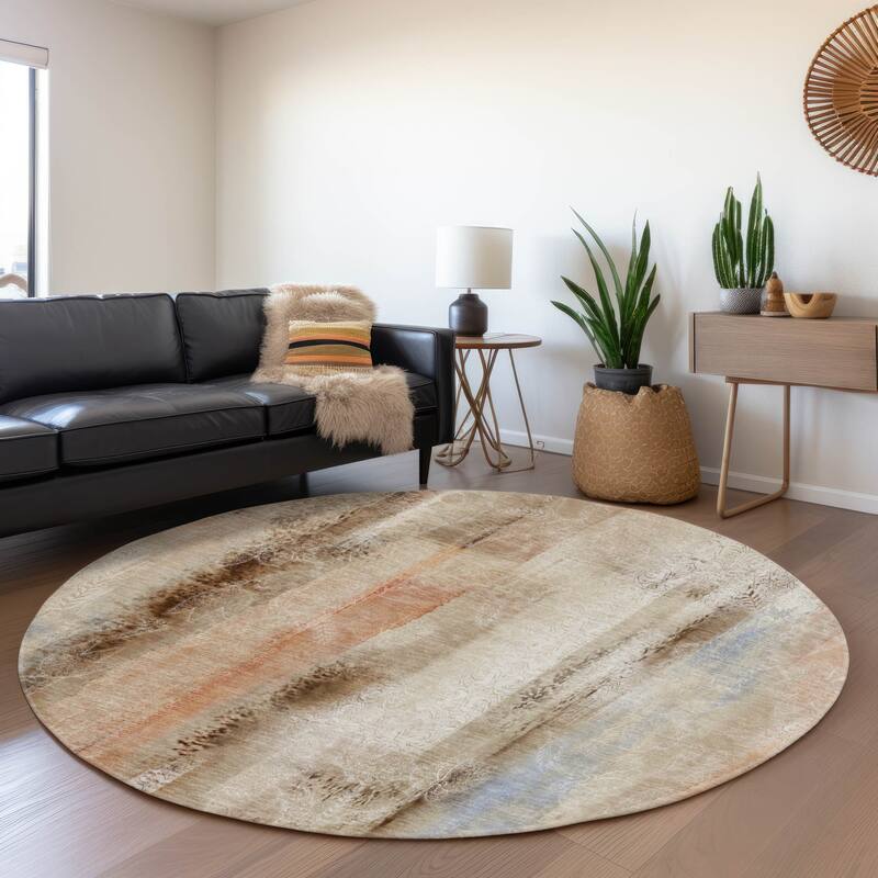 Premium Washable Super Soft Abstract Imprints Mayfield Rug - Beige - 8' x 8' - Round
