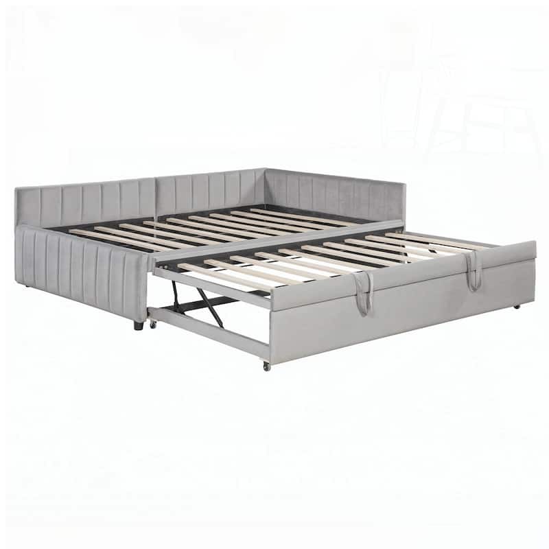 Upholstered L-Shaped Upholstered Daybed with Twin Size Pop Up Trundle