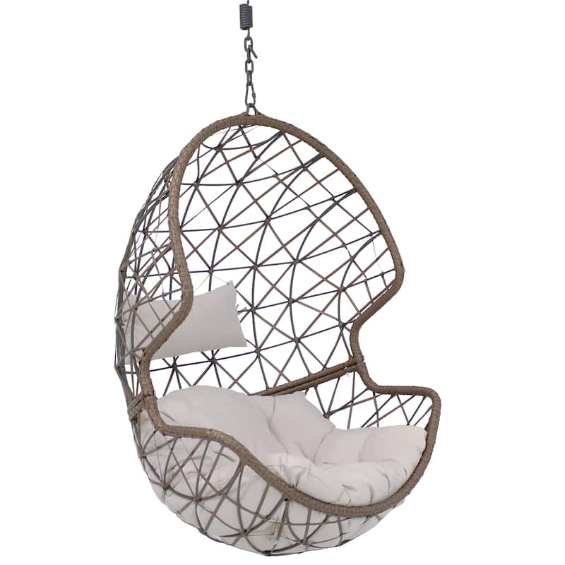 Hanging Basket Egg Chair Swing - Resin Wicker - Gray Cushions