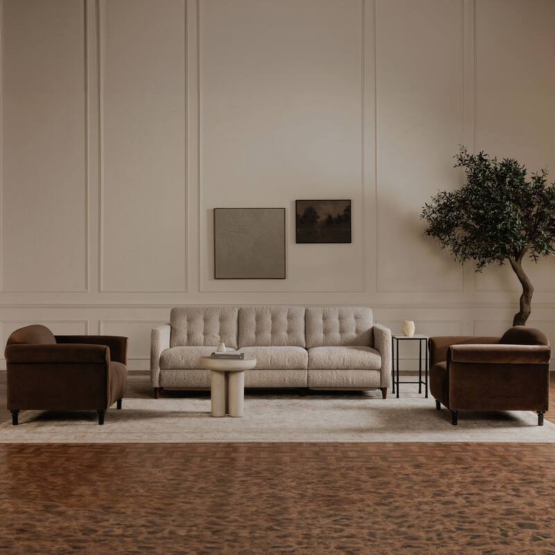 NADAAL STUDIOS Tylienne Side Table, Italian Botticino Marble, Hammered Blackened Iron Base