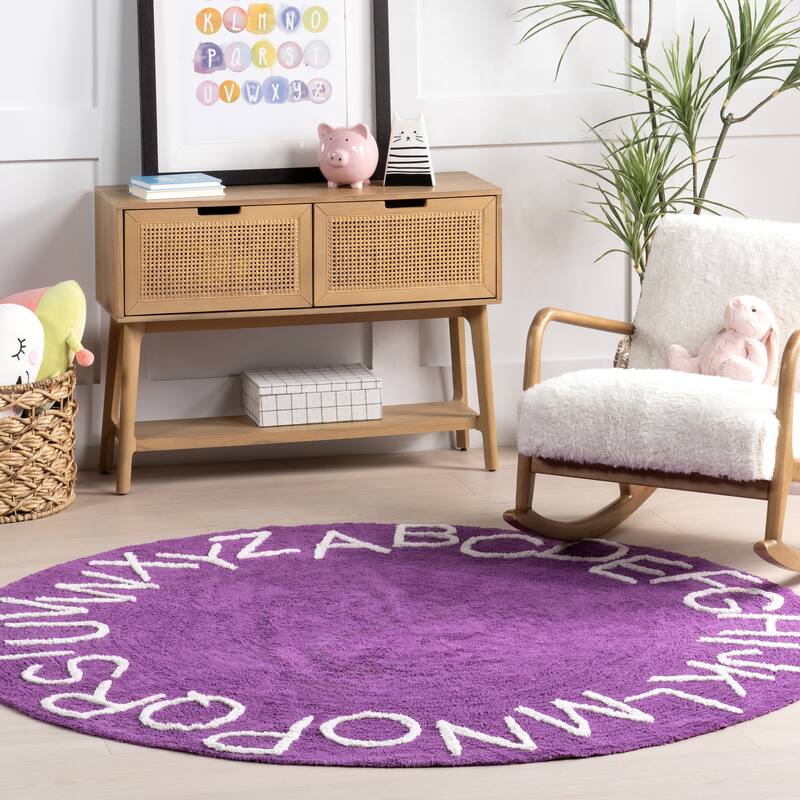 Nuloom Alphabet SpinClean Washable Round Rug