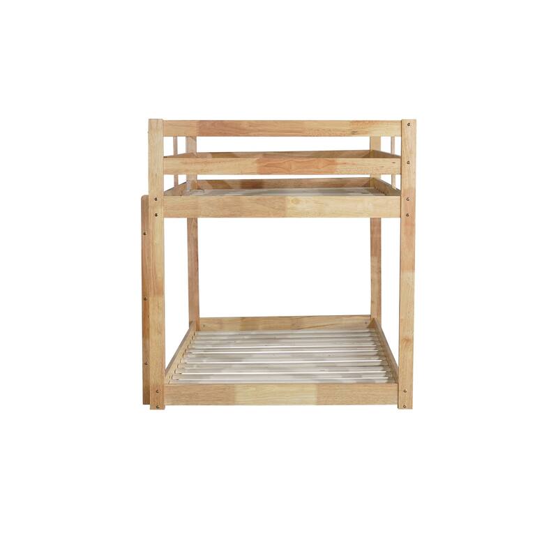 Wooden Twin over Twin Floor Bunk Bed with Ladder ,Upper and Bottom Bed Platforms