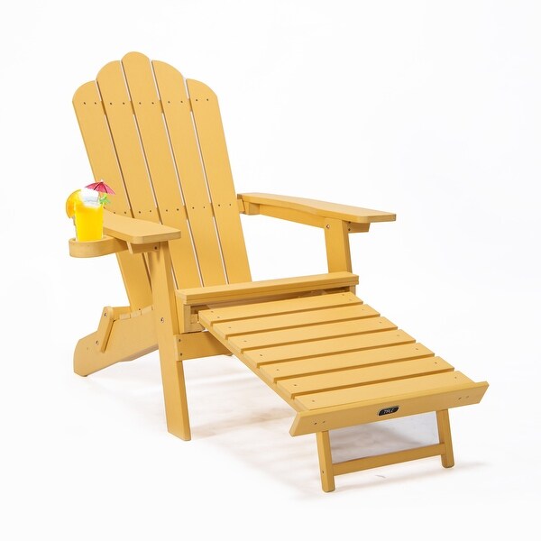 Folding Adirondack Chair with Pullout Ottoman with Cup Holder
