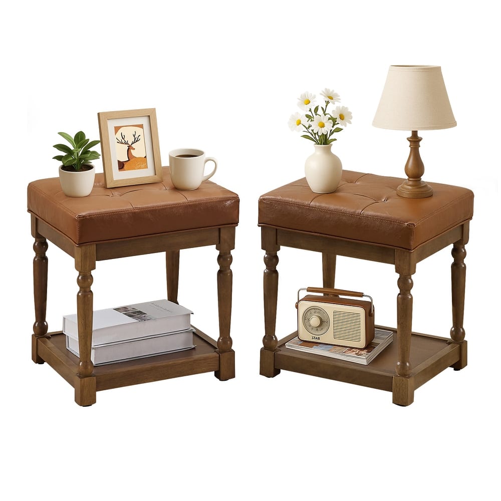 Versatile Sofa Side Table & Storage Ottoman Set of 2