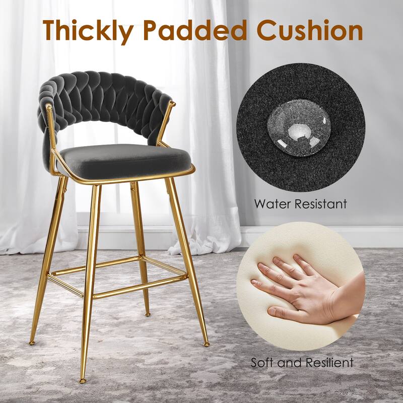 25.2" Modern Velvet Counter Stool with Gold Accents, Ergonomic Design & Plush Seat for Kitchen Island & Bar