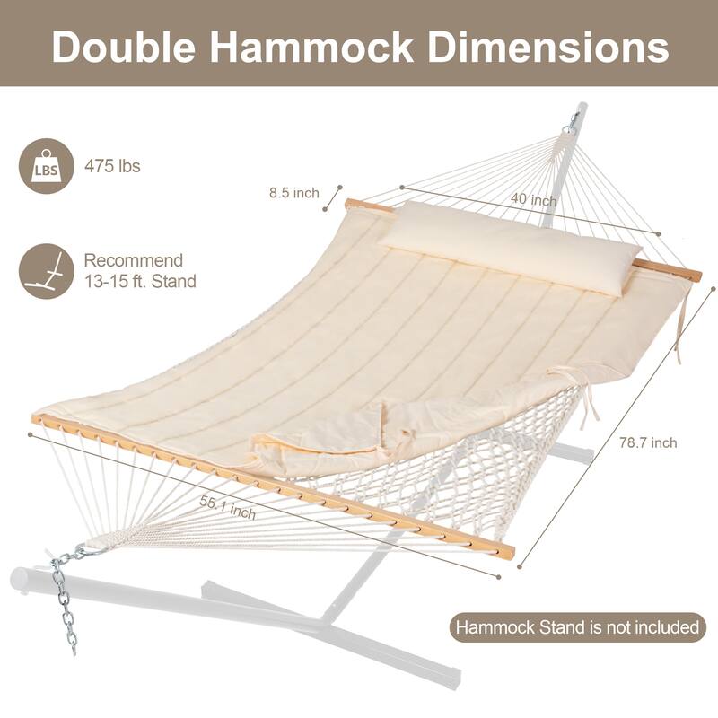 Outdoor Rope Hammock with Polyester Pad, 475 lbs Capacity