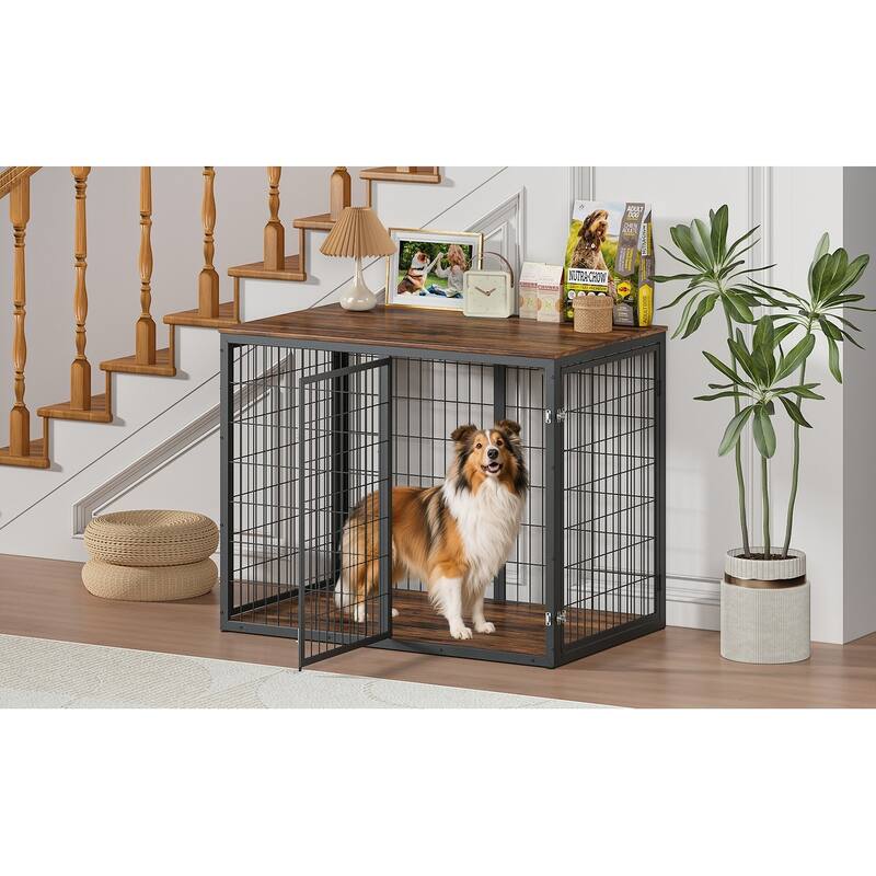 GDF Studio - HearthPaw Modern Furniture Dog Crate with Triple Door Access