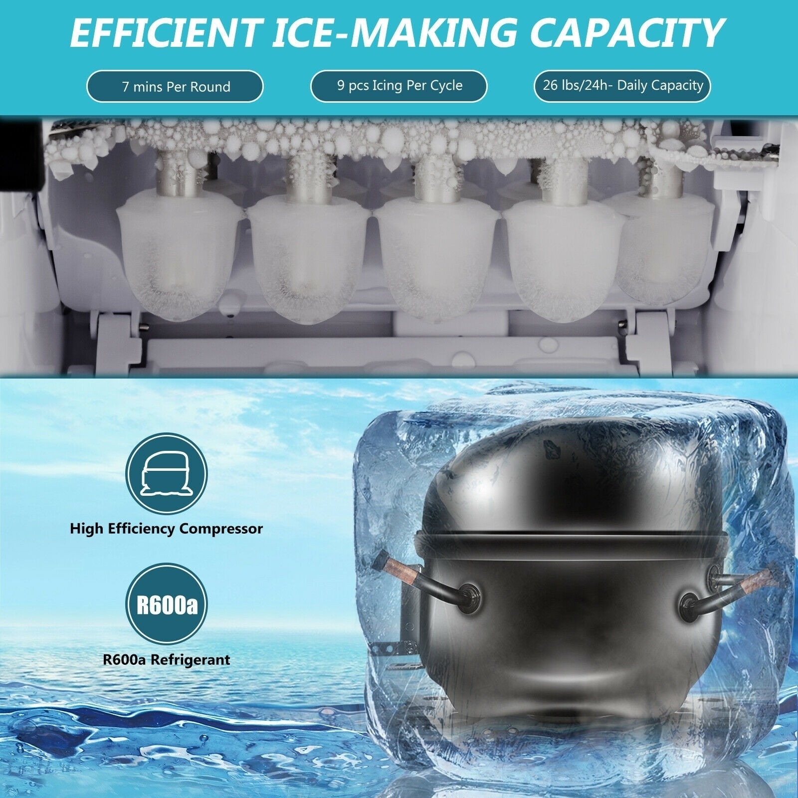 Costway Portable Ice Maker Machine Countertop 26LBS/24H LCD Display w/ -  14.5''x10''x12''(LxWxH) - Bed Bath & Beyond - 32092143