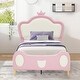 preview thumbnail 1 of 8, Twin Size PU Upholstered Princess Bed with Crown Headboard and Storage Pocket Pink - Twin