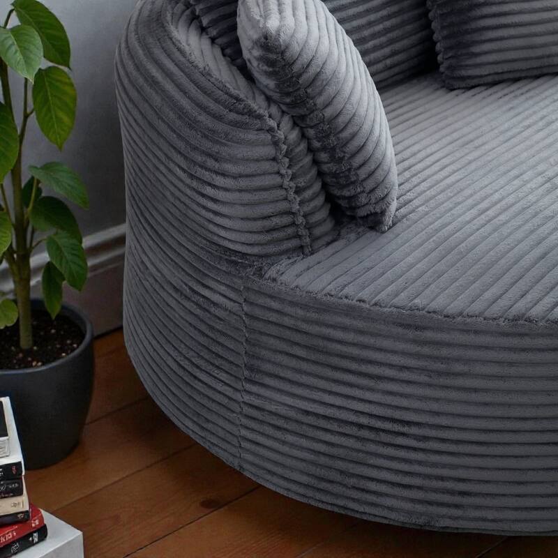 Round Accent Chair, Corduroy Boneless Deep Seat Floor Lounge Chair with 3 Pillows, No Assembly