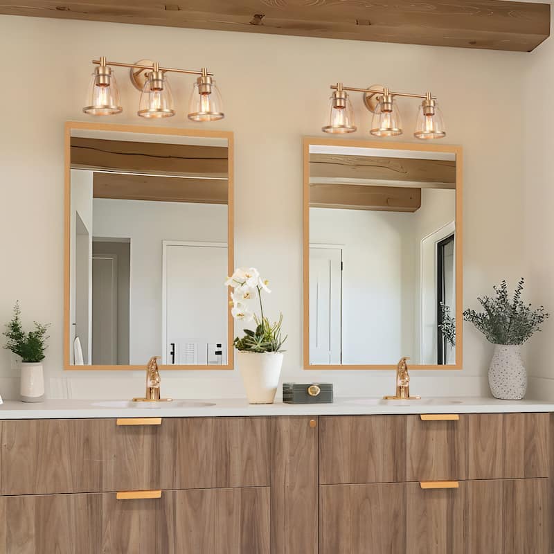 Modern Glam Gold 3-Light Bathroom Vanity Light Bowl Glass Wall Sconces - L 22" x W 7" x H 10"
