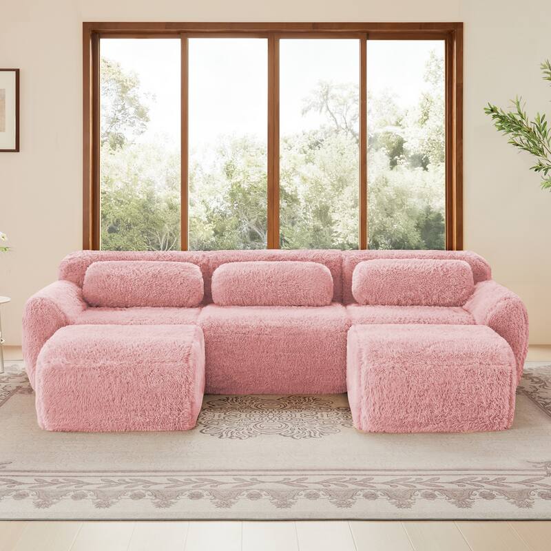 114.6" Modern Plush Boneless Couch with Deep Seat, Sectional Couches for Living Room, Upholstered Cloud Sofa with 2 Ottoman