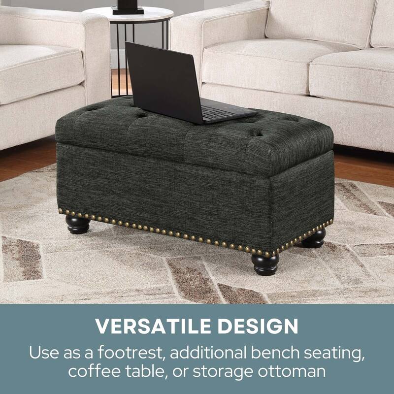 Storage Ottoman - Elegant Upholstered Design with Hidden Storage Compartment for Bedroom or Living Room