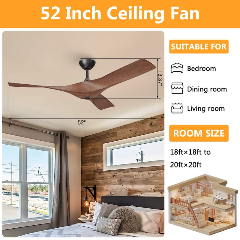 52" Black/ Brown Modern Downrod Ceiling Fan with Remote Control