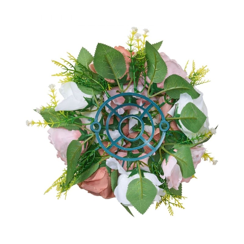 White-Pink Silk Flower Balls Set of 10 with Plastic Stem Bases - 9.4 x 9.4 x 4.7 inch