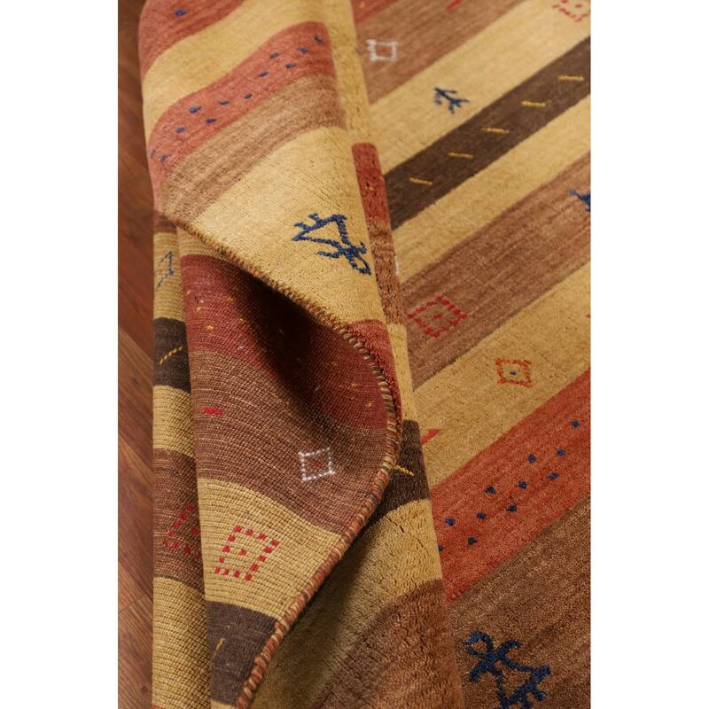 Striped Tribal Gabbeh Indian Area Rug Handmade Oriental Wool Carpet - 5'3"x 7'10"