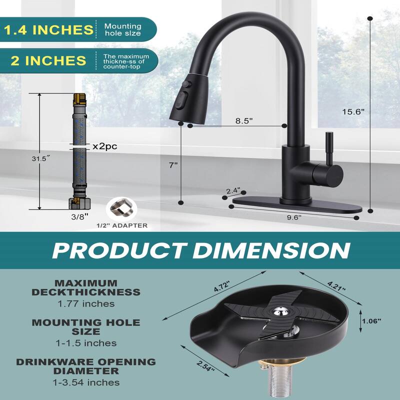 WOWOW Single-Handle Pull Down Sprayer Kitchen Faucet with Glass Rinser