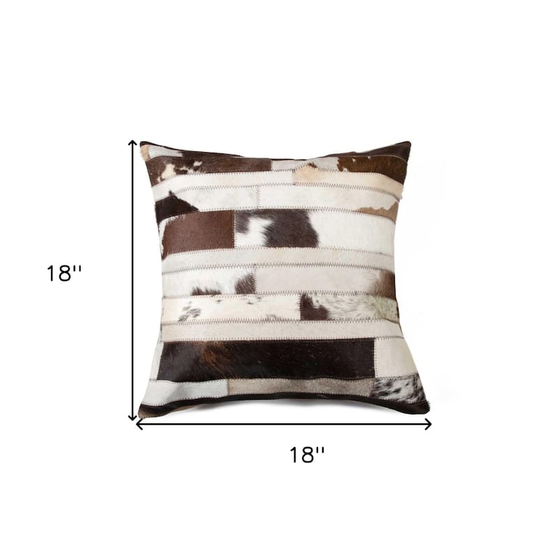 HomeRoots 18" Chocolate And Ivory Striped Cowhide Throw Pillow