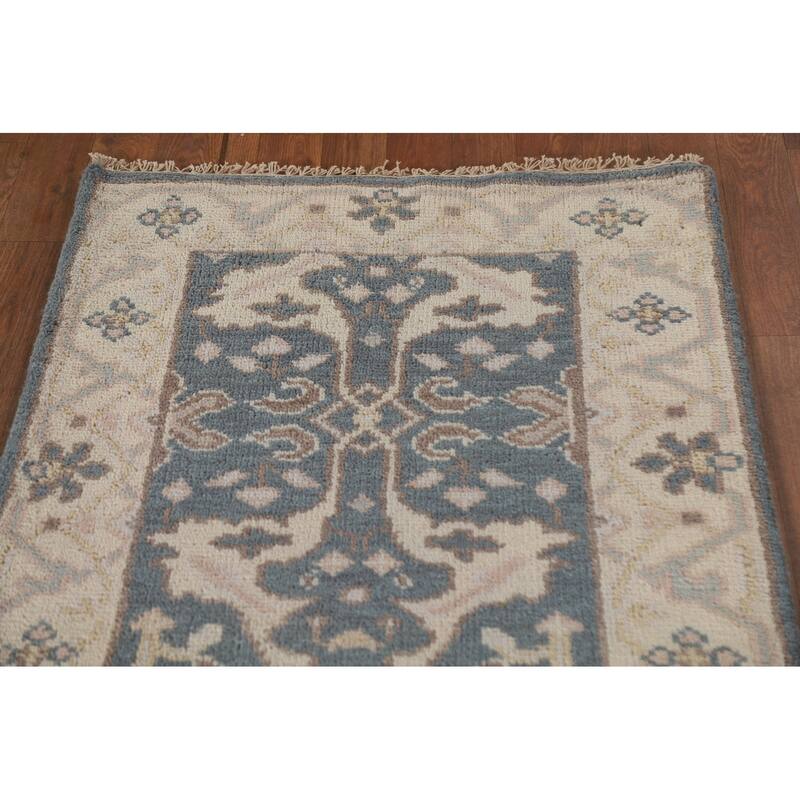 Blue Oushak Style Runner Rug Handmade Wool Carpet - 2'7"x 9'10"