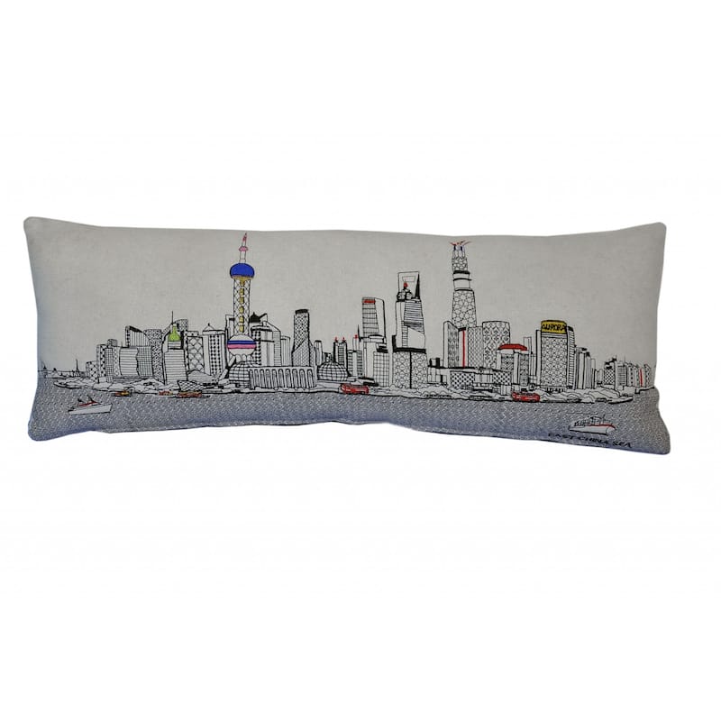 HomeRoots 35" White Shanghai Daylight Skyline Lumbar Decorative Pillow