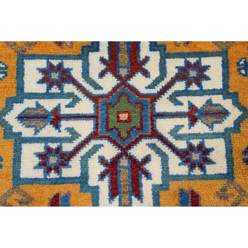 Hand Knotted Oriental 100% Wool Carpet Traditional Geometric Oranges & Rust Kazak Runner Rug - 7' 9'' X 2' 5''