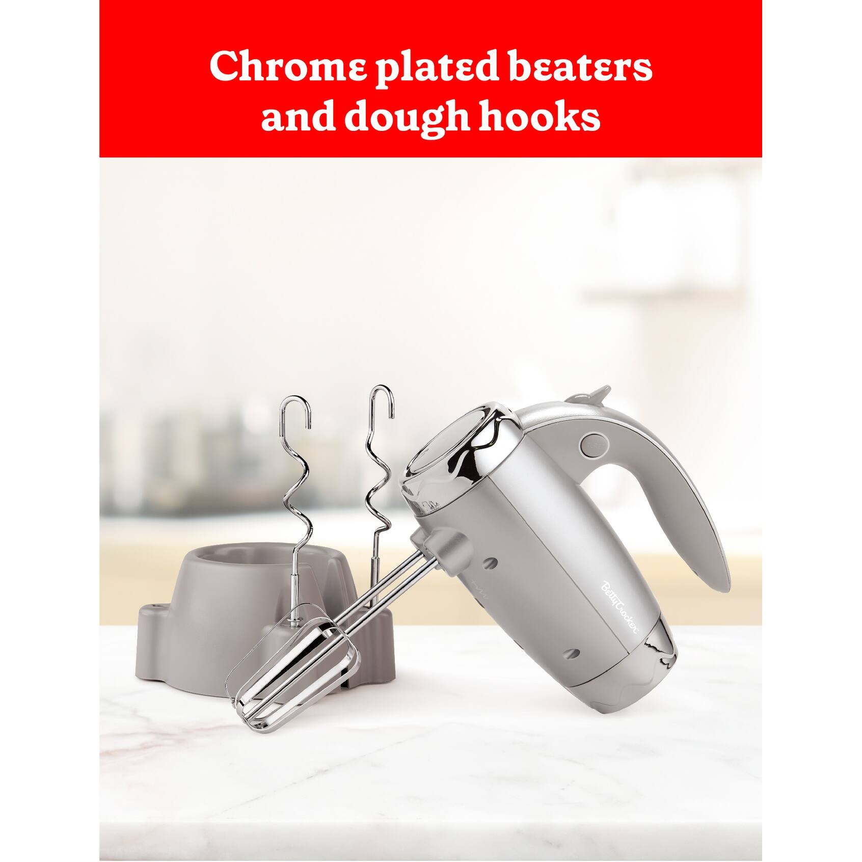 BETTY CROCKER Hand Mixer with Stand, Silver On Sale Bed Bath