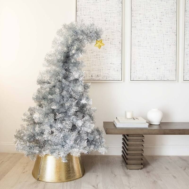 Medium Silver Tinsel Santa’s Hat Christmas Tree - 5’ - Unlit