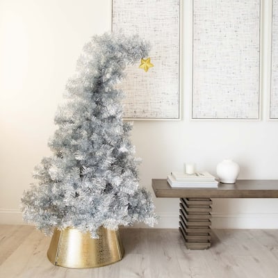 Medium Silver Tinsel Santa’s Hat Christmas Tree - 5’ - Unlit