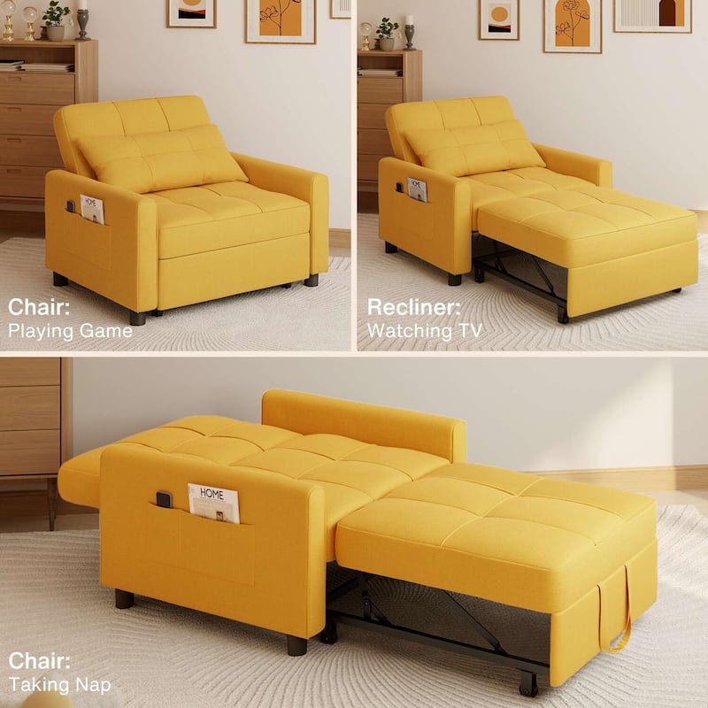 3 in 1 Pull Out Sleeper Sofa Bed, Convertible Modern Adjustable Upholstered Sleeper Chair Sofa