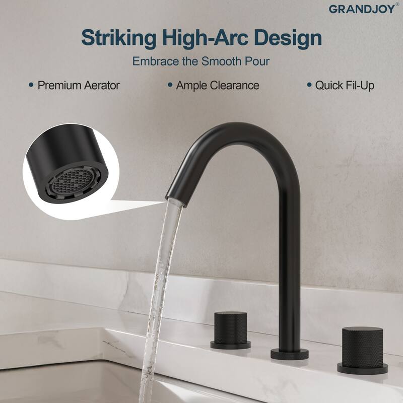 GRANDJOY 8" High Arc Widespread Double Handle Faucet