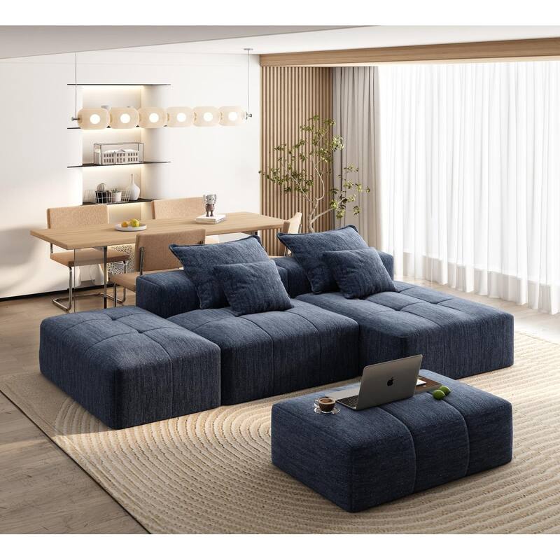 Oversized Modular Sofa, Ottoman, Chaise, Chenille, 4 Pillows, DIY