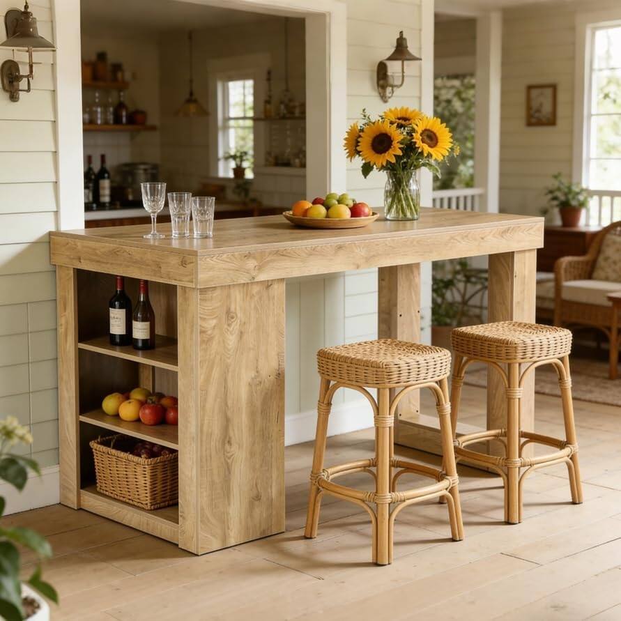Kitchen Island with Storage Shelf, 55" Farmhouse Prep Table