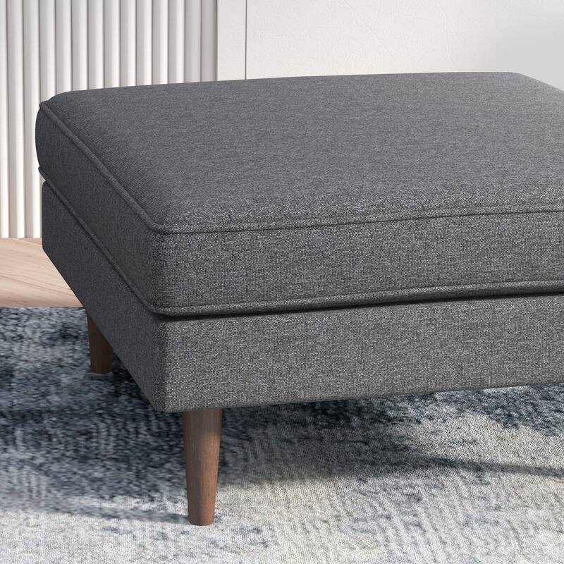 Amber Square Upholstered Ottoman Seaside Grey Fabric with Solid Wood Legs