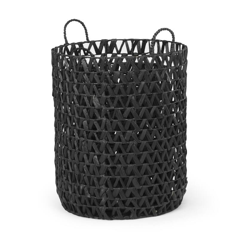 Lola Black Hyacinth Zig Zag Weave Round Baskets (Set of 3) - 19.7L x 19.7W x 23.6H