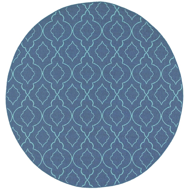 Vista Home Martinique Navy/Blue Lattice Indoor Outdoor Rug. - 7'10" Round